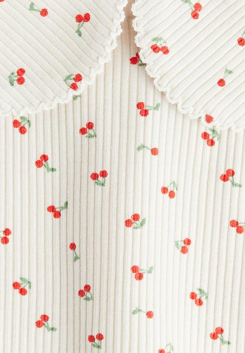 H&M - Picot-trimmed cotton top - white,multi