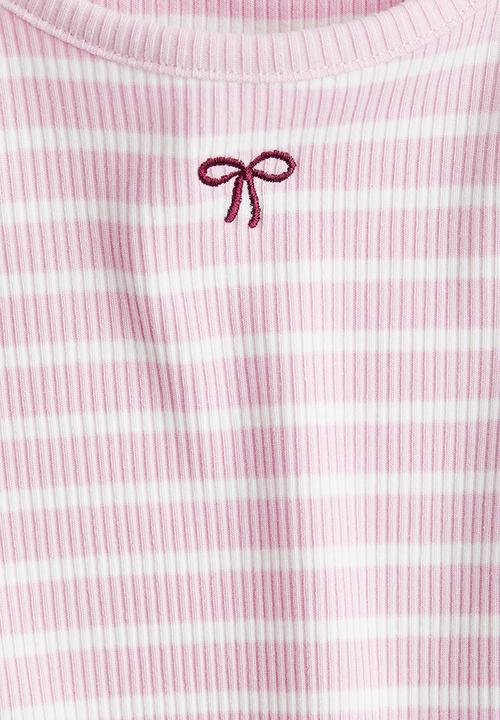 H&M - Embroidery-detail cotton top - light pink bow