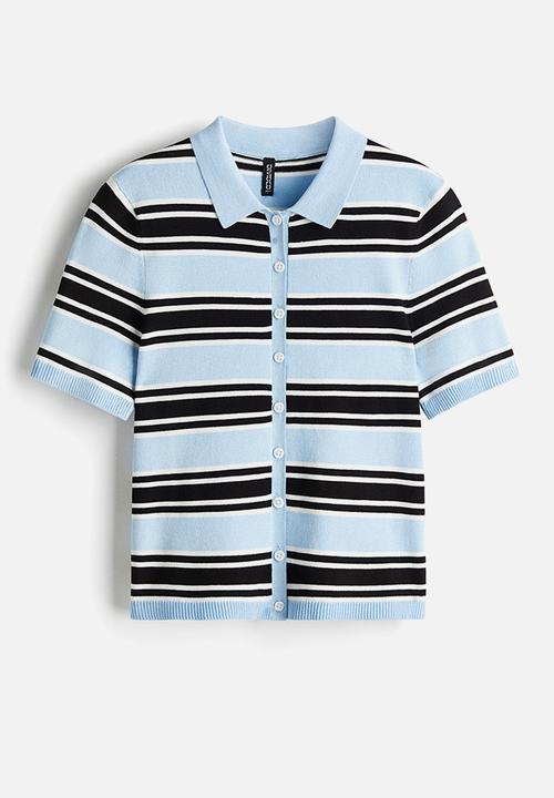 H&M - Short-sleeved cardigan - light blue/striped