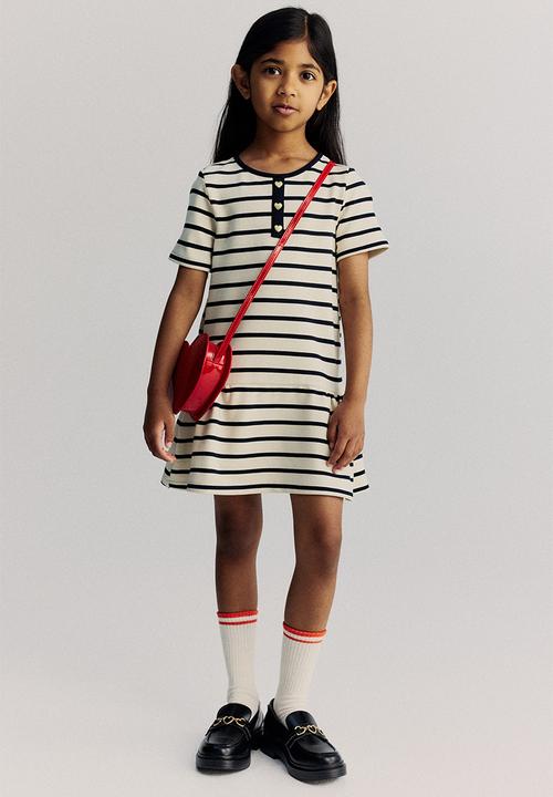 H&M - Jersey a-line dress - cream & navy blue striped