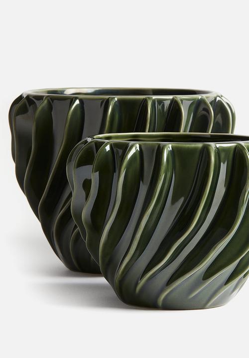 H&M - Stoneware plant pot -  dark green