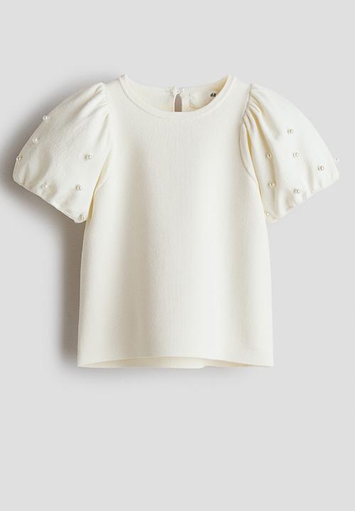 H&M - Bead-detail fine-knit top - white