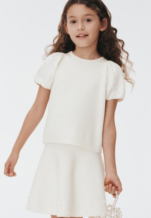 H&M - Bead-detail fine-knit skirt - white