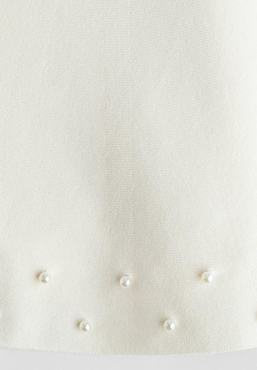 H&M - Bead-detail fine-knit skirt - white
