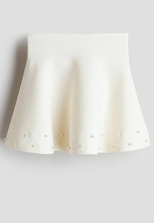H&M - Bead-detail fine-knit skirt - white