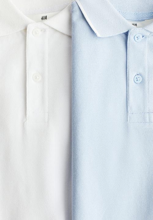 H&M - 2-Pack piqué polo shirts - light blue & white