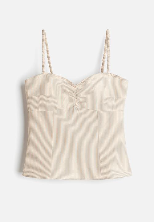 H&M - Gathered strappy top - beige striped