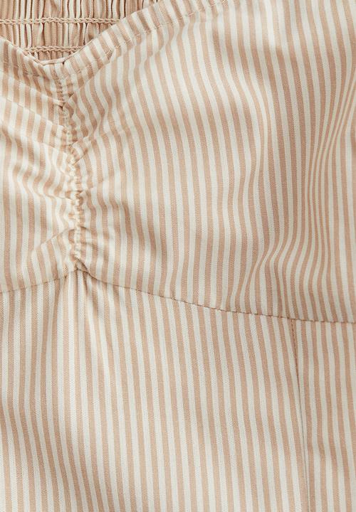 H&M - Gathered strappy top - beige striped