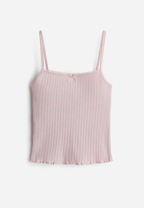 H&M - Lace-trimmed strappy top - light dusty pink