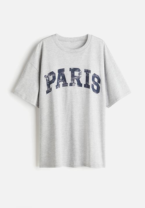 H&M - Oversized printed t-shirt - light grey marl/paris