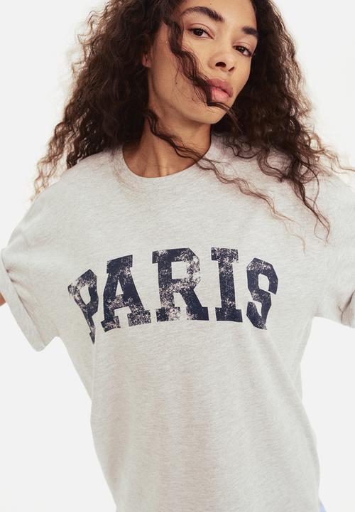H&M - Oversized printed t-shirt - light grey marl/paris