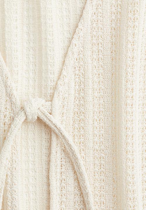 H&M - Knitted tie-front top - cream 