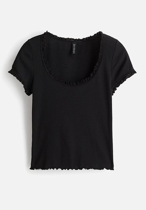H&M - Lace-trimmed top - black