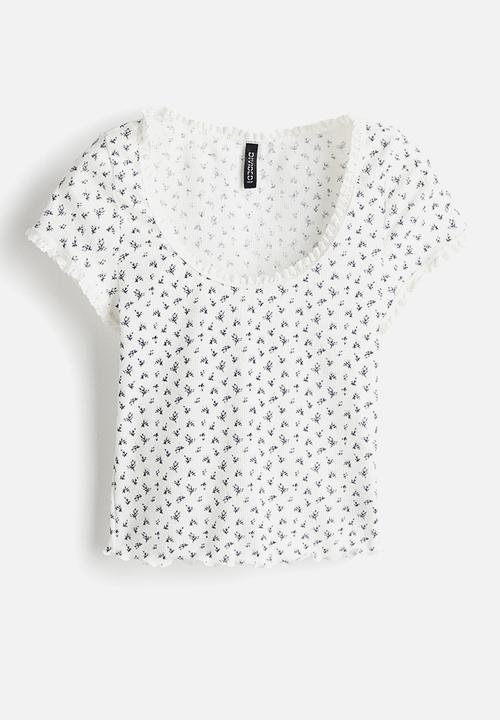 H&M - Lace-trimmed top - white floral