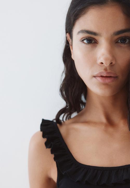 H&M - Frill-trimmed vest top - black