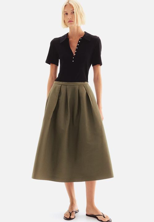H&M - A-line midi skirt - dark khaki green