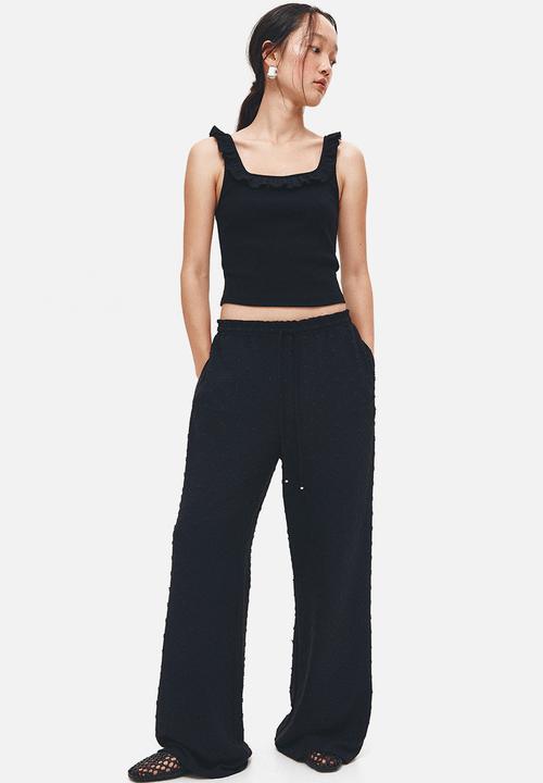 H&M - Plumeti drawstring trousers - black