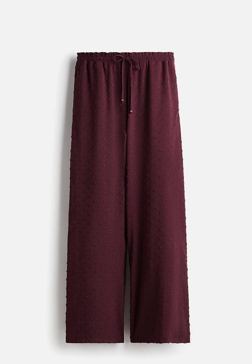 H&M - Plumeti drawstring trousers - burgundy