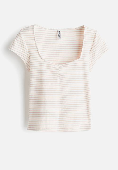 H&M - Ribbed t-shirt - peach pink striped