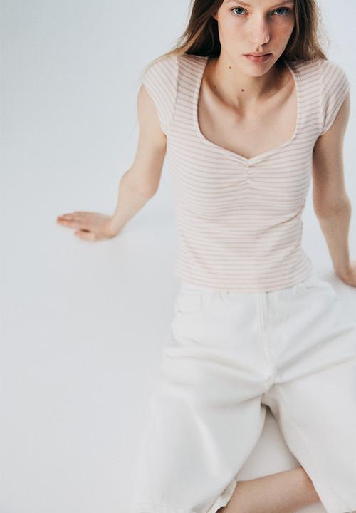 Ribbed t-shirt - peach pink striped