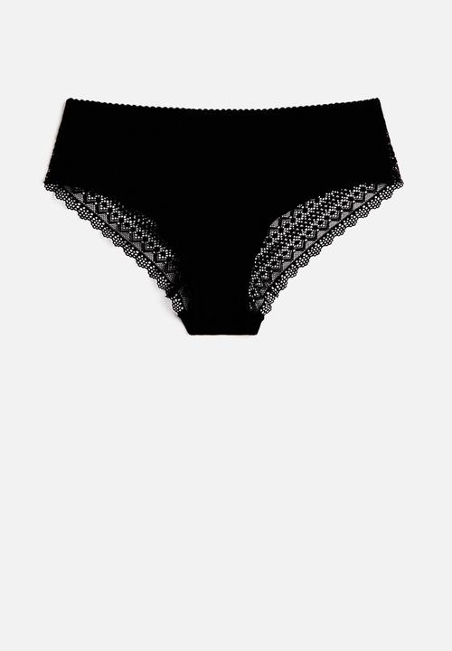 H&M - 3 pack cotton and lace hipster briefs - black