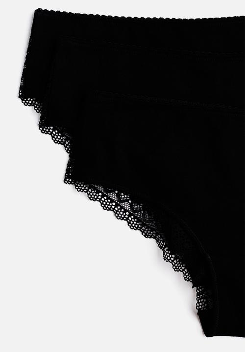 H&M - 3 pack cotton and lace hipster briefs - black