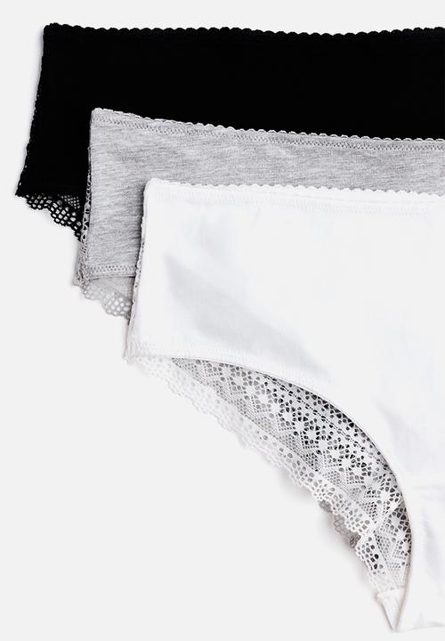H&M - 3 pack cotton and lace hipster briefs - multi