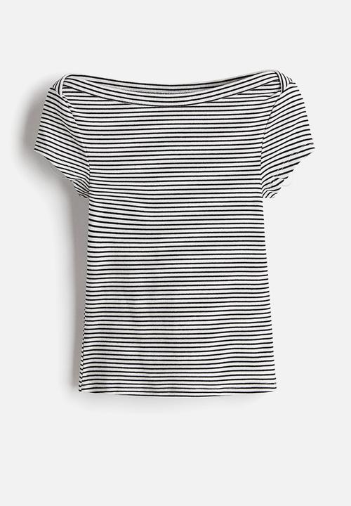 H&M - Ribbed boat-neck top - white & black striped 