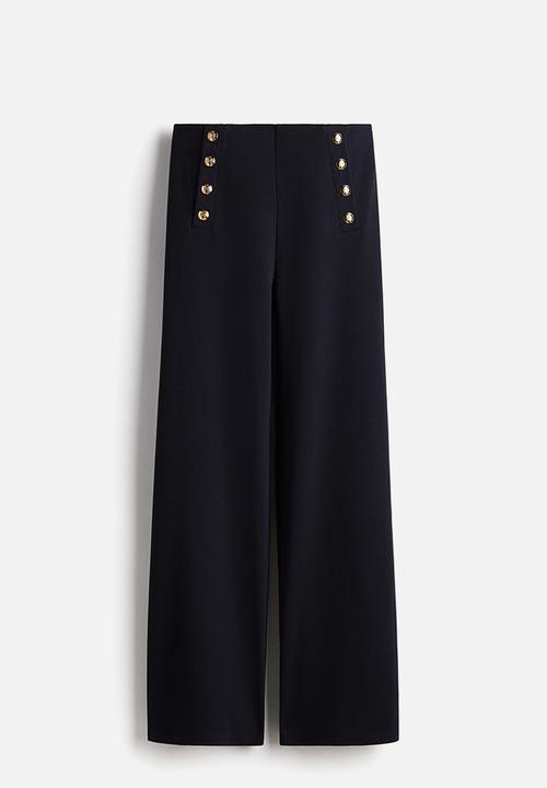 H&M - Button-front trousers - navy blue