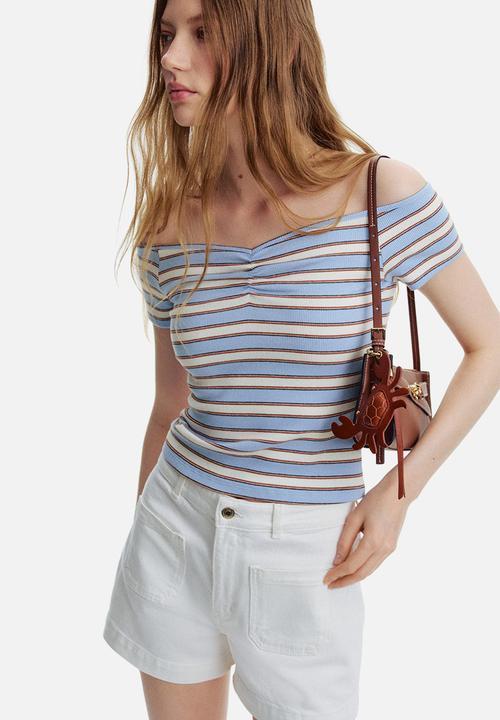 H&M - Ribbed boat-neck top - light blue striped