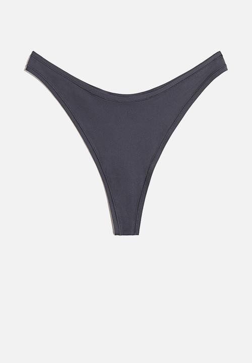 H&M - 3 pack microfibre thong briefs - dark grey & beige