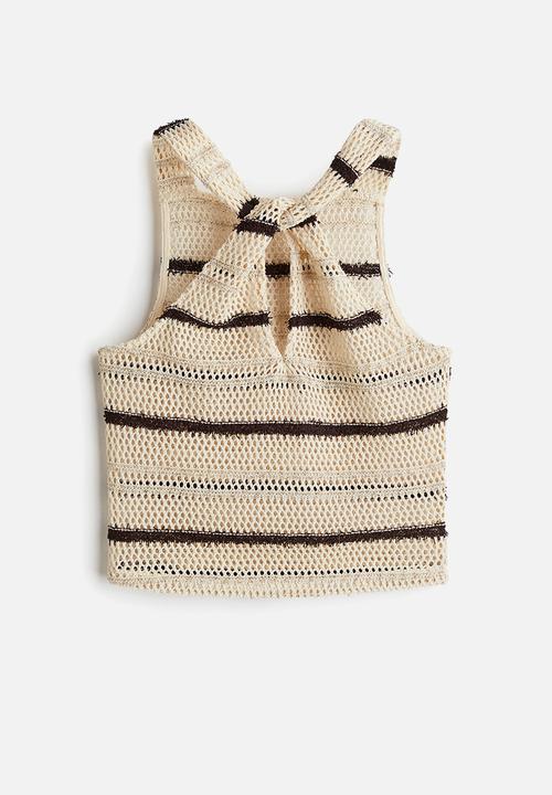H&M - Shimmering hole-knit top - beige striped 
