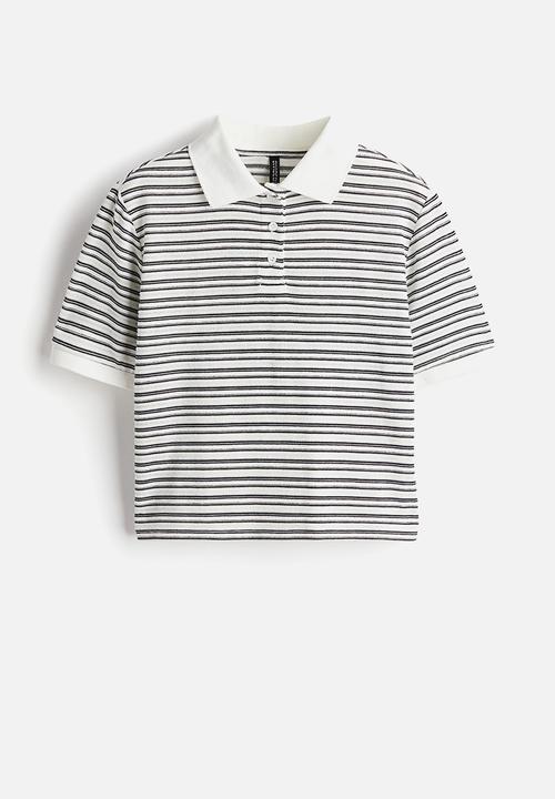 H&M - Fine-knit polo shirt - white striped 
