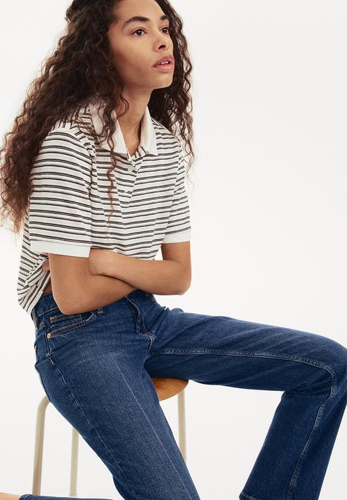 H&M - Fine-knit polo shirt - white striped 