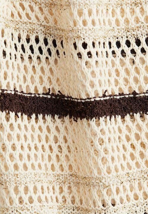 H&M - Shimmering hole-knit top - beige striped 