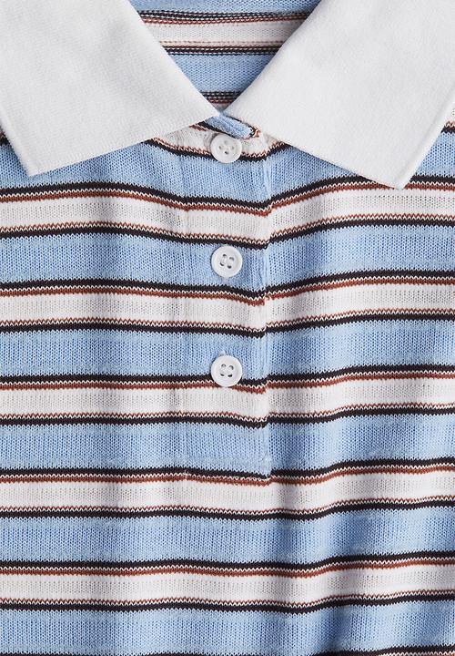 H&M - Fine-knit polo shirt - light blue striped 