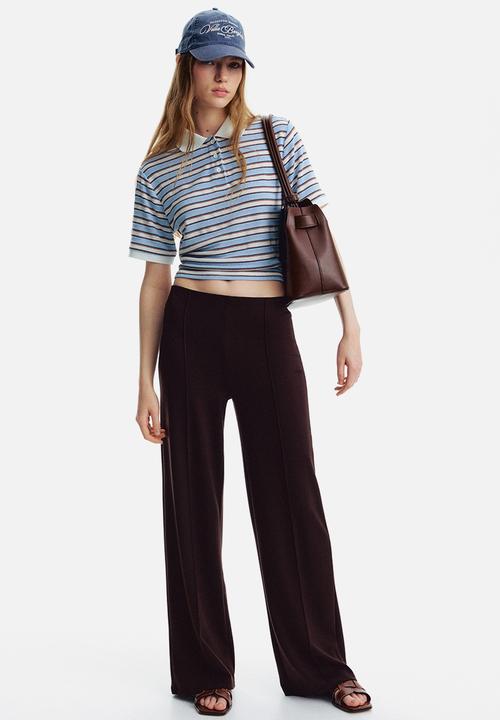 H&M - Fine-knit polo shirt - light blue striped 