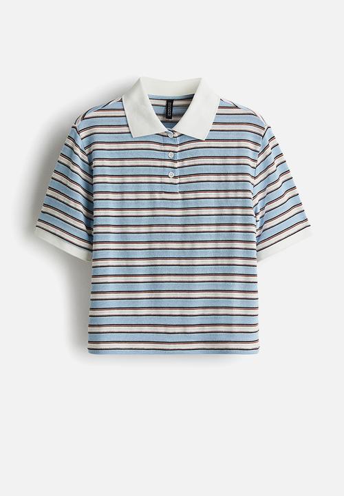H&M - Fine-knit polo shirt - light blue striped 