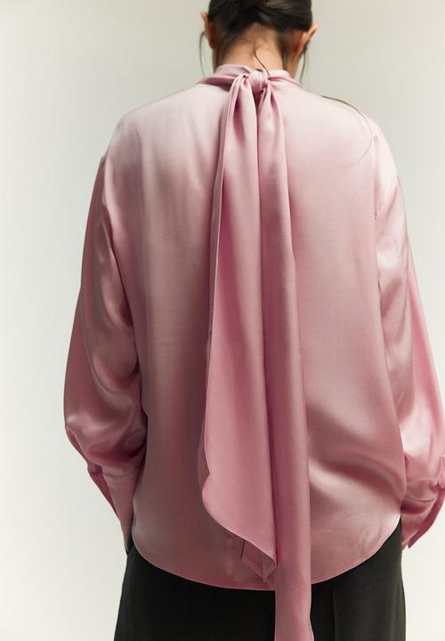 H&M - Scarf-detail blouse - light pink