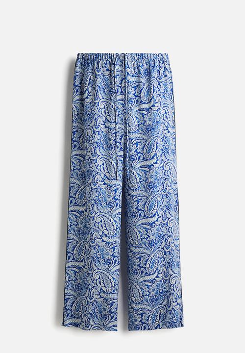 H&M - Drawstring trousers - blue paisley pattern