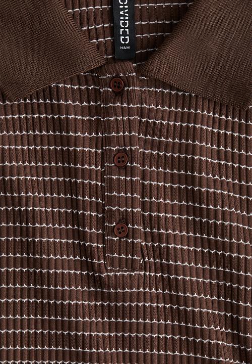 H&M - Rib-knit polo shirt - brown striped 
