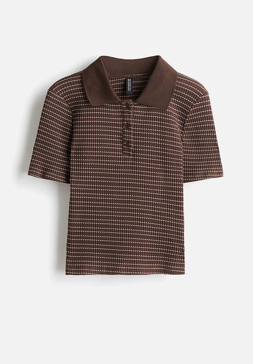H&M - Rib-knit polo shirt - brown striped 