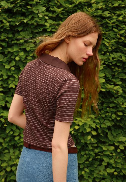 H&M - Rib-knit polo shirt - brown striped 