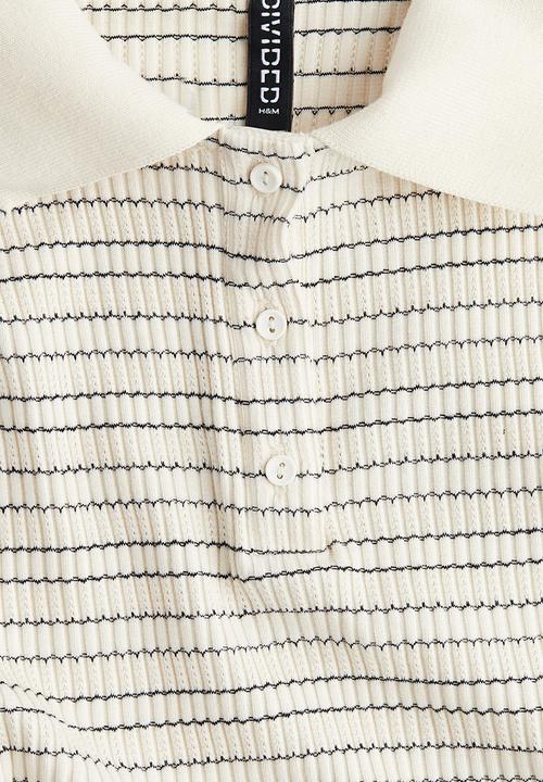 H&M - Rib-knit polo shirt - cream striped 