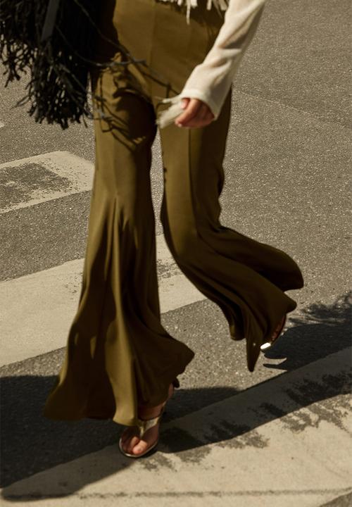 H&M - Flared trousers - dark khaki green