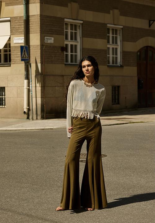 H&M - Flared trousers - dark khaki green