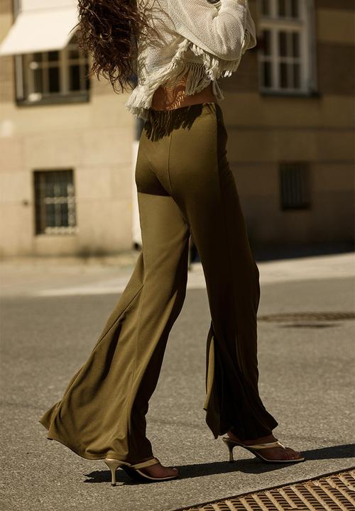 H&M - Flared trousers - dark khaki green