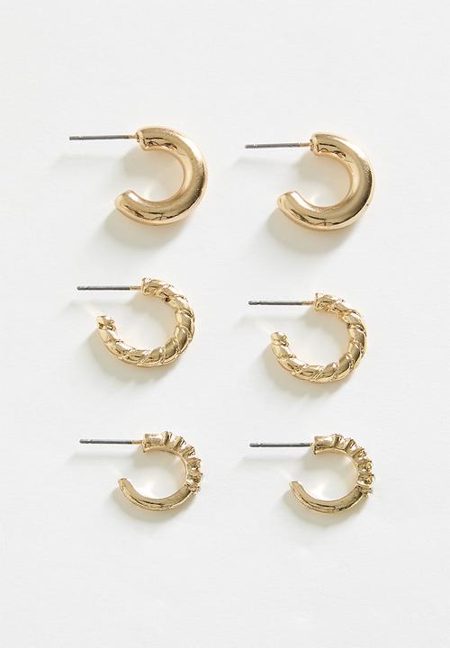 boohoo - Textured Metal Hoop Earring 6 Pack- gold