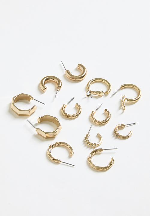 boohoo - Textured Metal Hoop Earring 6 Pack- gold