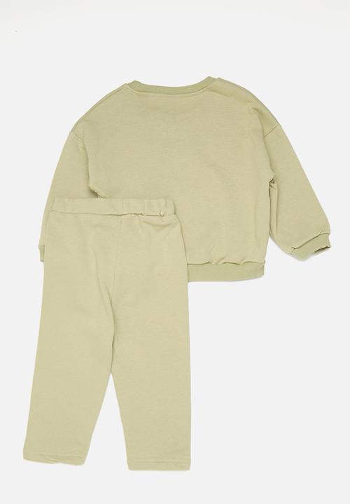 Pop Candy - Ice cream embroidered sweater with joggers - light olive